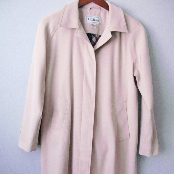 L.L. Bean Women’s Lined Coat Small Beige & Plaid Academia Yuppie Travel - Picture 1 of 5